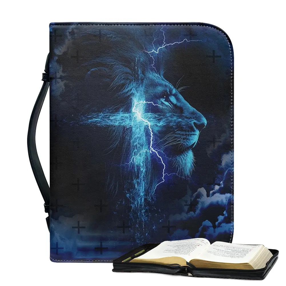 Premium Faux Leather Bible Case with Handle, Zipper, Waterproof File Organizer, Multifunctional Pockets, Religious Fashion Design for Standard Size Bibles (11.2x8x2.2in) – With Handle Storage Bags for Home Organization