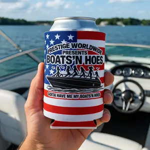 Boats ’N Hoes Beer Sleeve – Funny Patriotic Koozie | Keeps Drinks Cold, Party Must-Have, Perfect for Boating & BBQs 4th of July Party Gift
