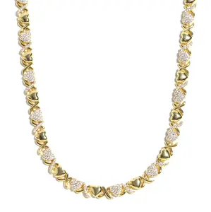Gold XOXO Gemstone Necklace with Sparkling Heart Shaped Pendant Adjustable Chain  Jewelry for Women