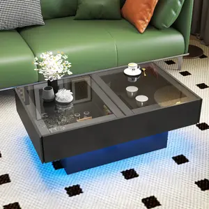Extendable Coffee Table with Sliding Lift Top and Hidden Storage Compartment, Black
