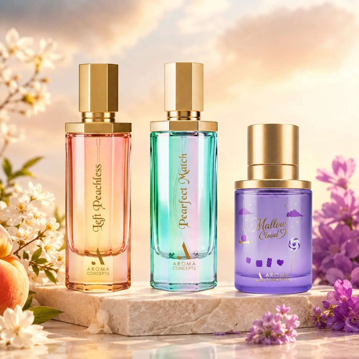 BUNDLE Mallow Cloud 9, Pearfect Match & Left Peachless EDP Perfume Women's Fragrance by Aroma Concepts
