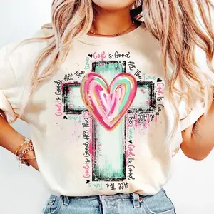God Is Good All The Time Tshirt, Hand Drawn Cross Shirt, Watercolor Cross T-Shirt, Religious, Christian Tee Top Womenswear Streetwear Summer