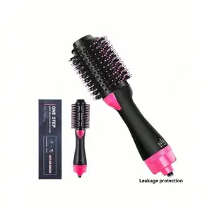 4-in-1 Negative Ion Hot Air Hair Dryer Brush Styler & Volumizer - Electric Straightener, Curler, Comb for All Hair Types, 1-Step Shaping, Comfortable Grip, Black with Red Compression Wave Design, Easy Operation