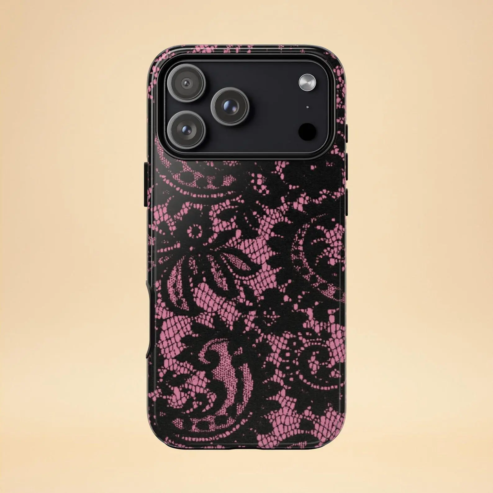 Black Pink Lace Vintage Floral Aesthetic Phone Case - Compatible with iPhone 17,16,15,14,13,12,11 Pro Max & Samsung Galaxy 22-26 - Gift for Her