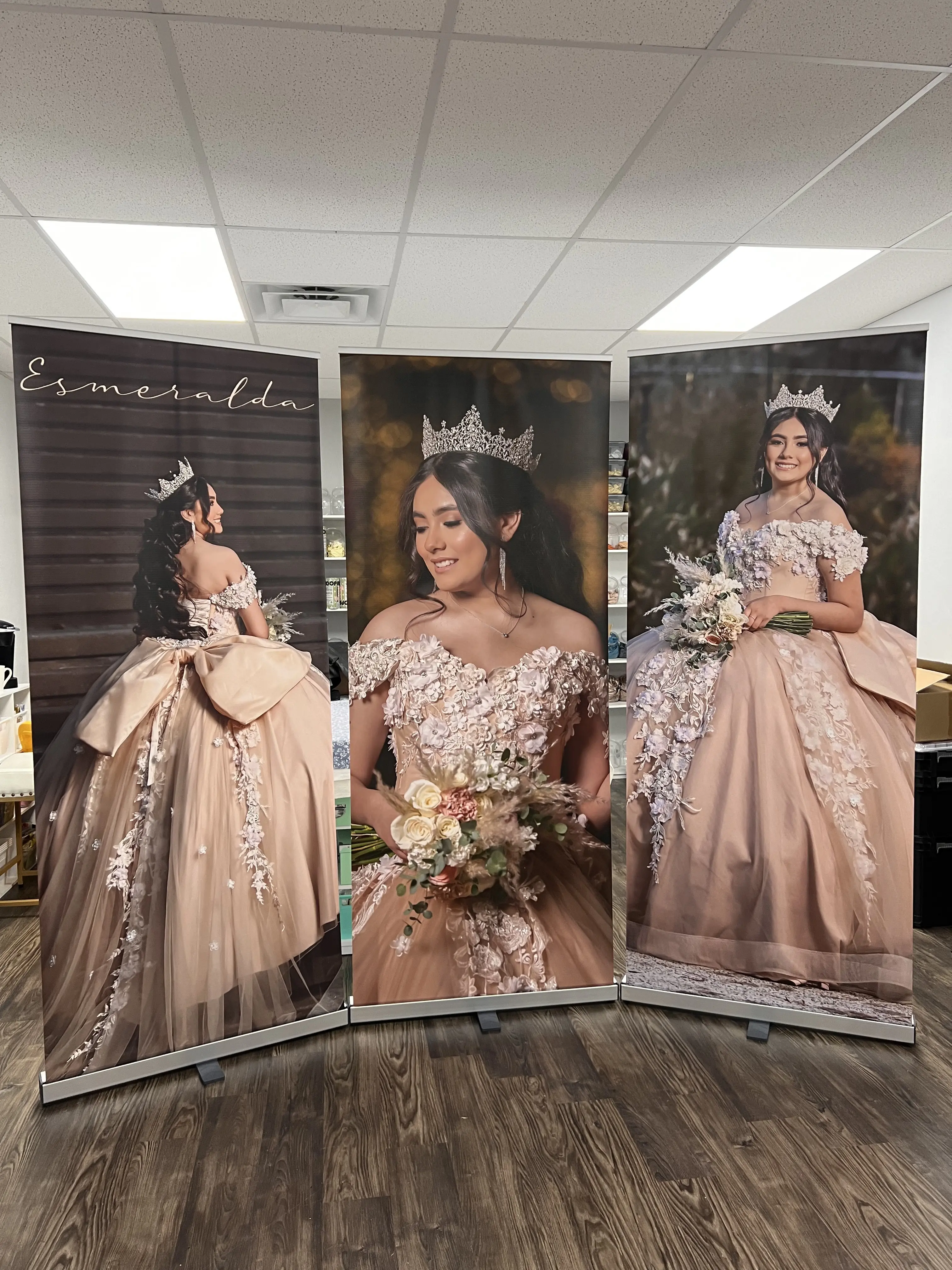 Custom Retractable Banner with Stand for Quincenera, Life Size Photo Custom Retractable Banner with Stand for Quincenera, Life Size Photo