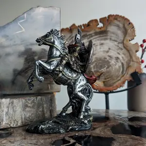 Vintage Greek Mythology Warrior Statue - Resin Spartan Soldier on Horseback with Shield & Sword, Ancient Greek Armor Cavalry Figurine for Home Office Desk Decor, Unique Historical Gift for Men, Decorative Piece
