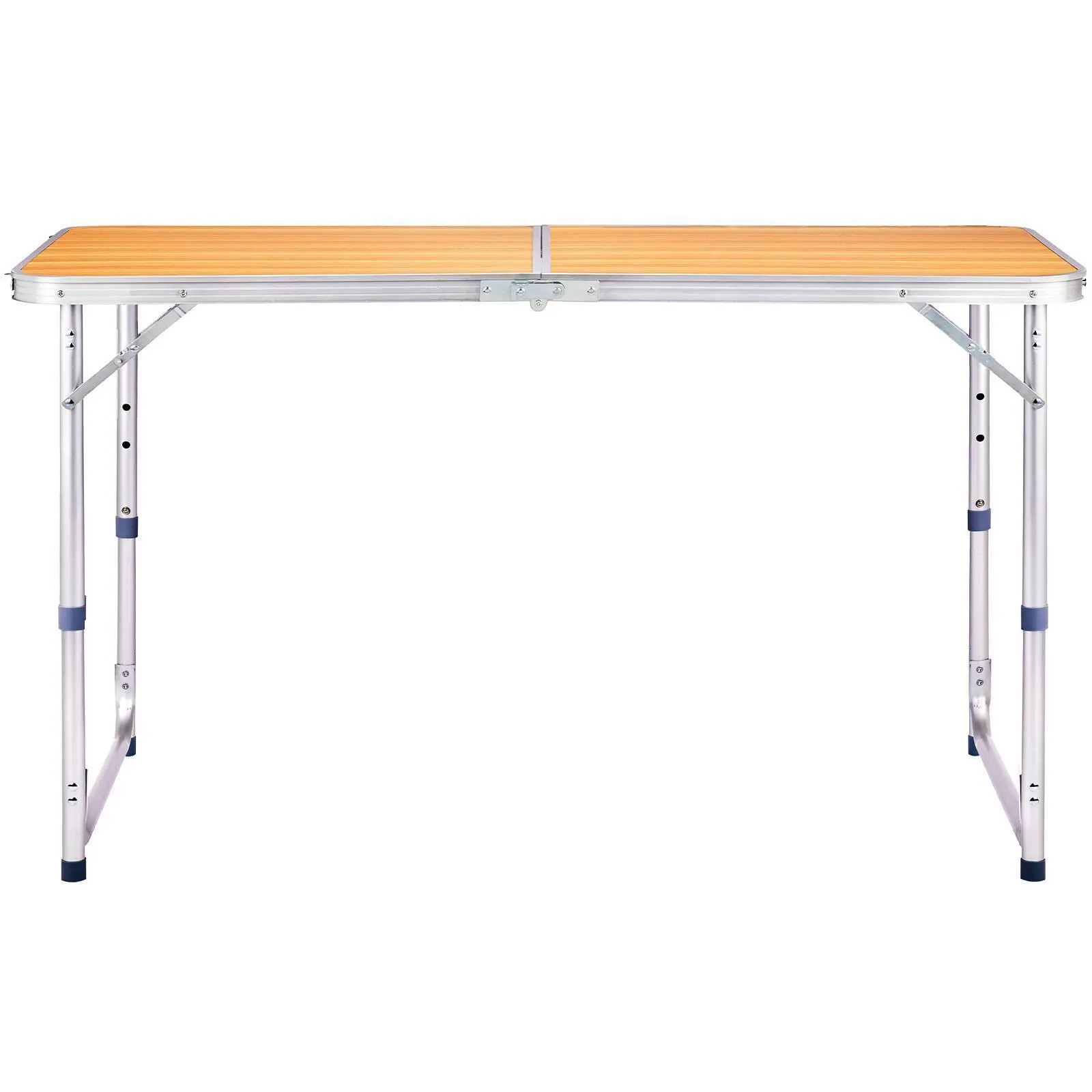 4ft Traditional Weather Resistant Outdoor Rectangular Table - Aluminum Alloy, Wood Texture, Double-Fold Tabletop, 50kg Capacity, Backyard Relaxation Use, Easy Storage, Weather Resistant Table