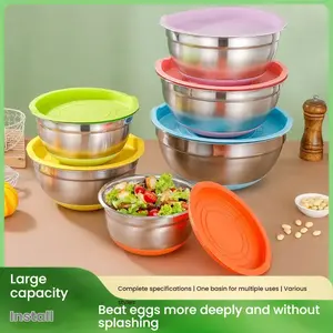 5pcs/15pcs Stainless Steel Mixing Bowls Set, Non-Slip Silicone Bottom, Sealed Lid, Includes 3 Graters, Perfect for Baking & Cooking