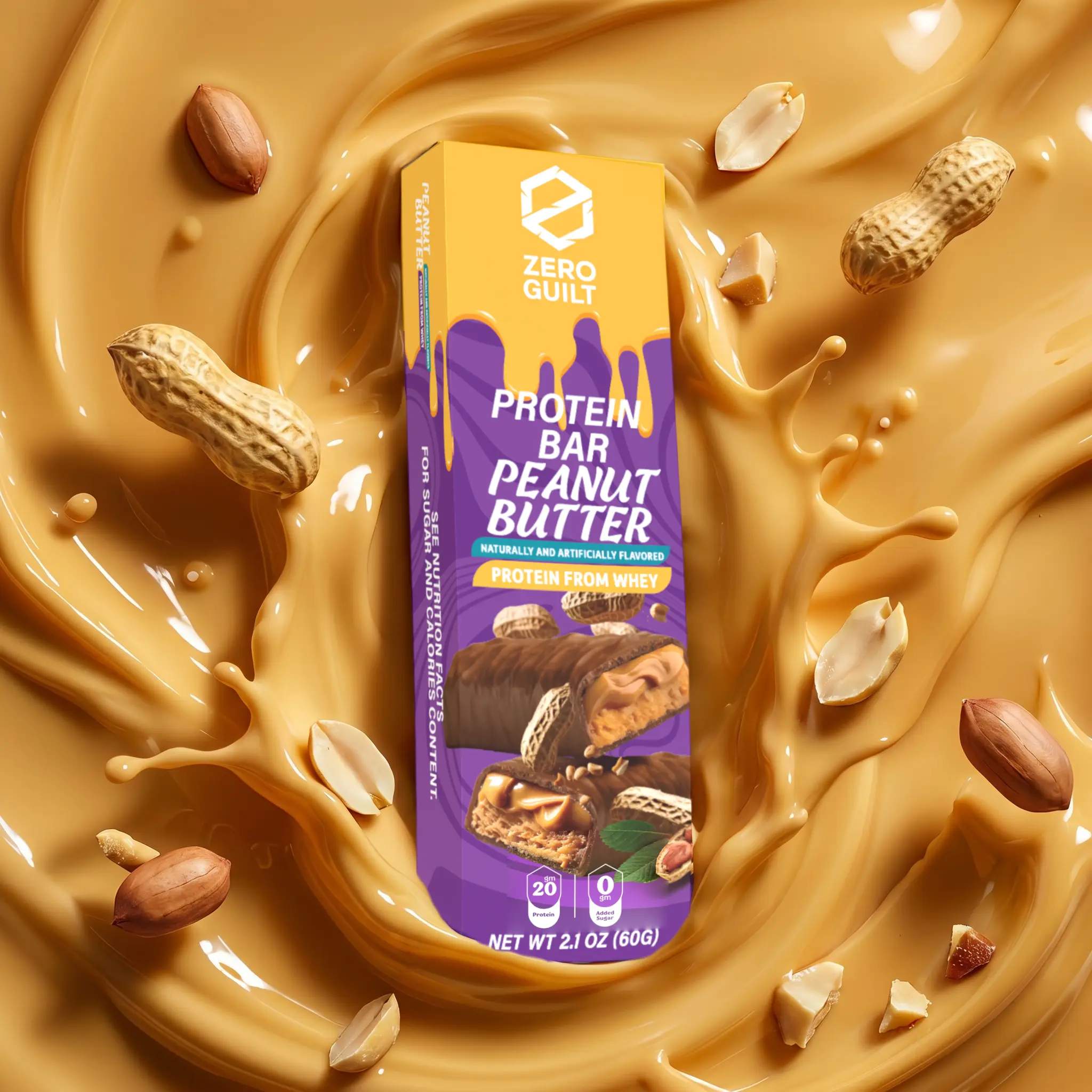 ZERO GUILT Peanut Butter 20G Protein Bar, ZERO Added Sugar, 60g Net Weight - 12 Pack ZERO GUILT Peanut Butter 20G Protein Bar, ZERO Added Sugar, 60g Net Weight - 12 Pack