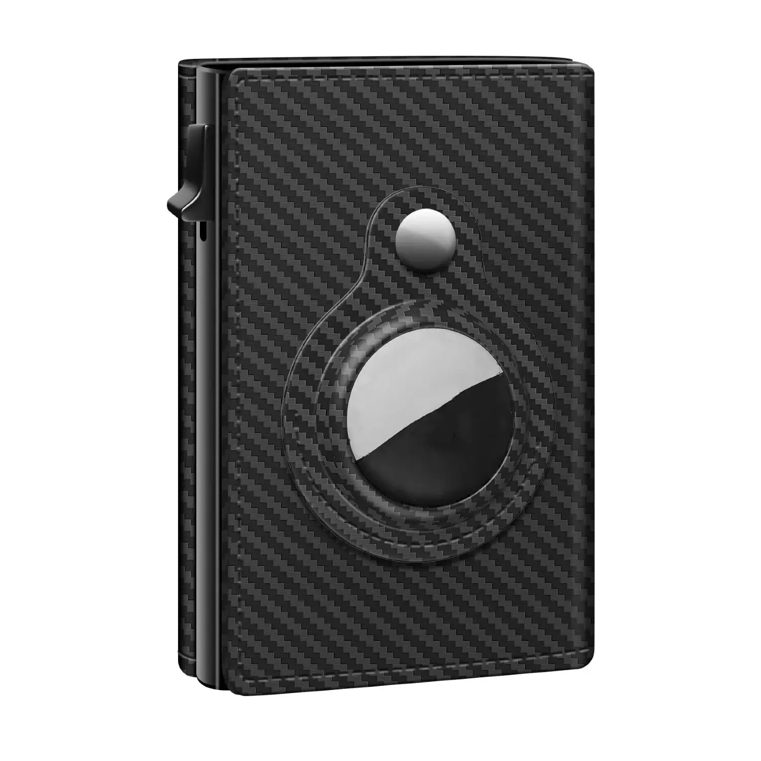 Men's Wallet with Airtag Holder,Gift for Men, Minimalist Credit Card Holder,  Pop up Card Case, Premium Genuine Leather Carbon Fiber, Smart, Slim, 9-1
