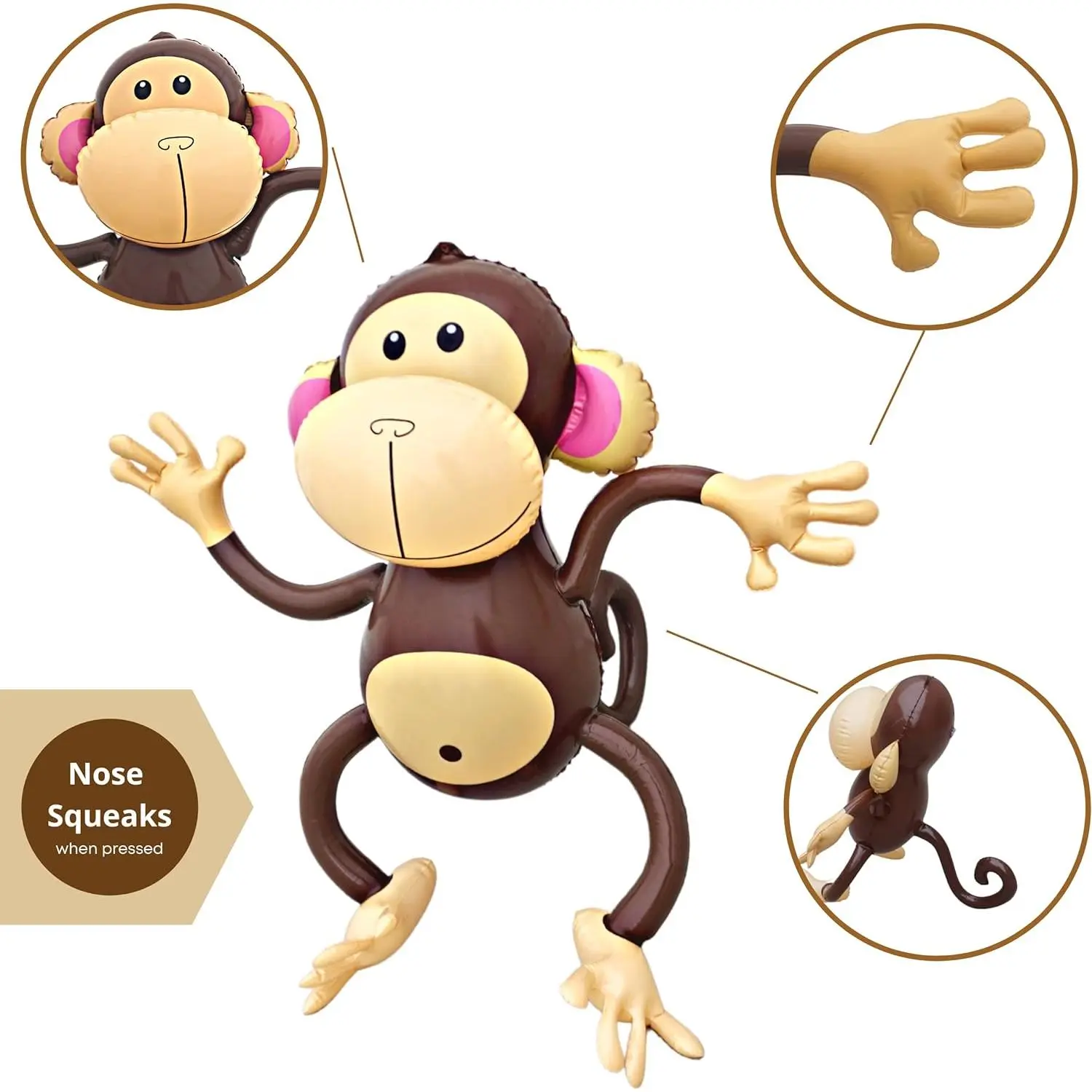 4E's Novelty Inflatable Monkeys (2 Pack) 27 Inch Large Monkeys inflatable For Party Decoration, Jungle Safari Birthday Party Supplies Kids Animal Party Decor, Baby Shower Favors   Balloon Prop