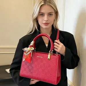 Trendy Women's Evening Clutch Purse,Viral Trend Red Luxury Satchel Bag, Quilted Travel Storage Clutch Bag,Embossed Pattern Handbag With Decor Silk Scarf, Convertible Crossbody Shoulder Purse For Bridal Wedding,party dress accessory