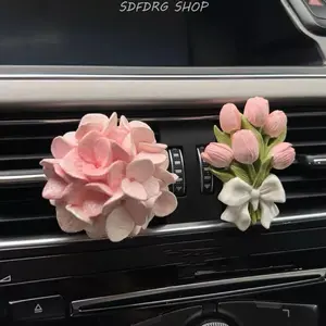 Luxury Tulip & Hydrangea Car Dashboard Ornament – Cute Floral Car Jewelry Charm for Women, High-Sense Elegant Car Interior Decoration, Trending Gift for Car Lovers