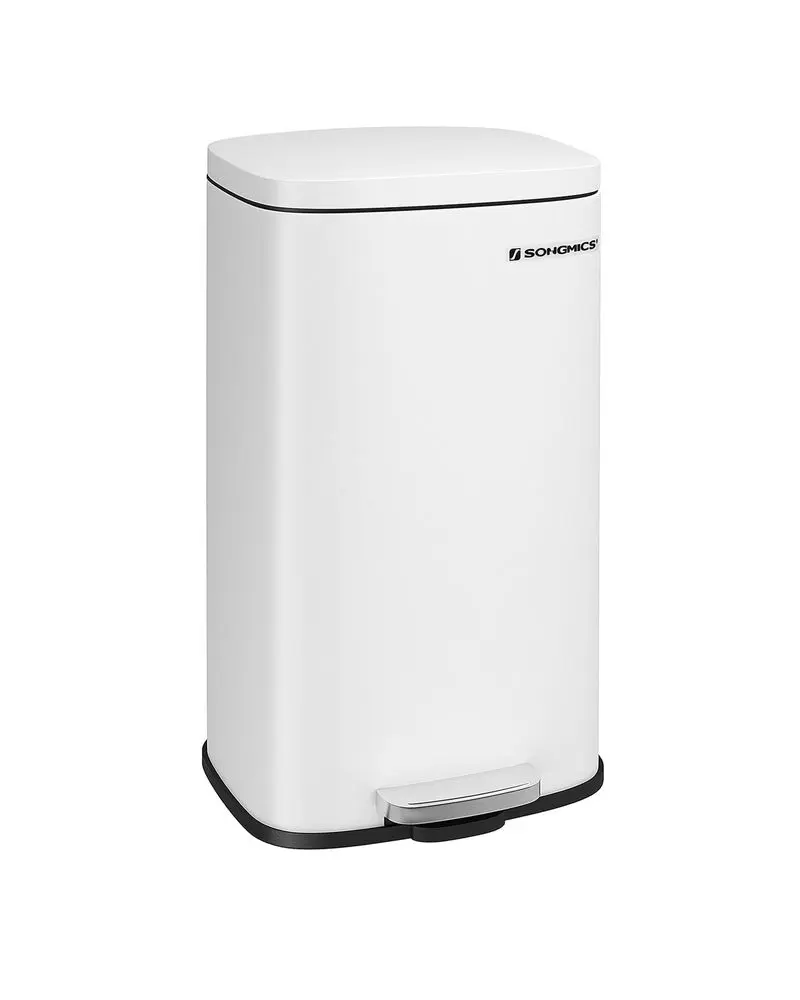 SONGMICS HOME Trash Can with Lid, Stainless Steel Kitchen Garbage Can, Recycling or Waste Bin, Soft Close, Step-On Pedal, Removable Inner Bucket