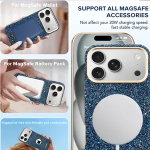 Bling Bling Rhinestone Plated Magnetic Phone Case For iPhone16ProMax/16/15Pro/14/13/12 Luxury Diamond Full Cover Anti-fingerprint Women Protective Case