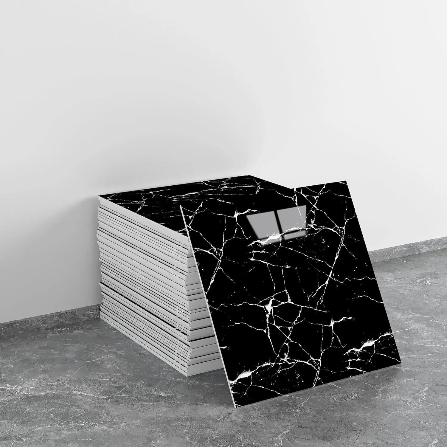 10/20pcs marble ready-to-peel waterproof PVC shower wall panels, bathroom split-proof Peel Stick Tiles, suitable for bedrooms, kitchens, Interior Walls, Stick on Backsplash, Removable Wall, 30 cm x 30 cm (black,19.4 square feet)