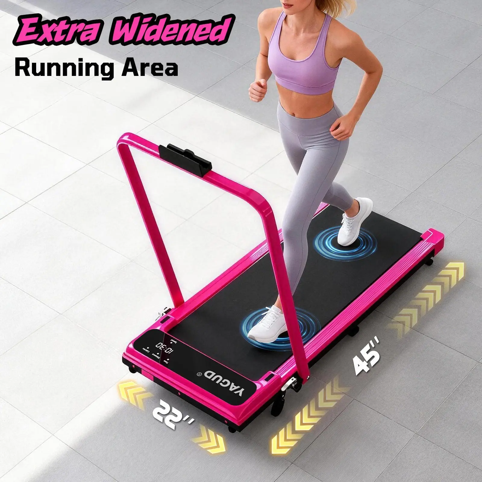 SUMMER SALE YAGUD Foldable Handrail Adjustable Incline Walking Pad Treadmill - 265lbs Cap., Portable, Low Noise Motor, Remote Control, Mobility Wheels, Dual Shock Absorption, Small Space Home Cardio Fitness Equipment, Cardio At Home