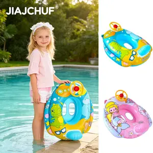 Mermaid Princess Cartoon Steering Wheel Kids' Seat Float, -Blue Cute Print, Interactive Steering Wheel, Eco-Friendly PVC, Summer Water Play, Inflatable Pool Floaters