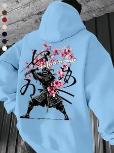 Unisex Hooded Sweatshirt, Samurai Cherry Blossom Print, Japanese Street Style, Fall Winter Fashion, Perfect Fit, Men and Women