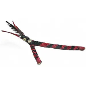 Red and Black Wood Garabatos for Elegua, Religious Home Decor Ornaments, Feathered Spiritual Practice Tool with Shells, Beads, Multi-Size Options