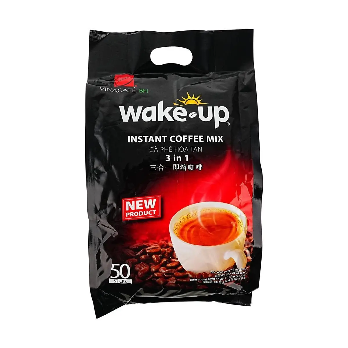 WAKE UP Vietnamese 3-in-1 Instant Coffee Mix - Rich Robusta Flavor, 50 Sachets (850g) - Perfect for Quick Energy Boost
