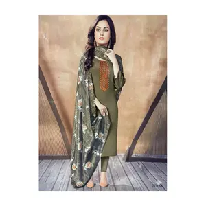 #S7 Warm Brown  (true color shown in natural light) Kurta Intricate rust/copper embroidery on the front placket +Churidar/Pants Set with Floral Dupatta