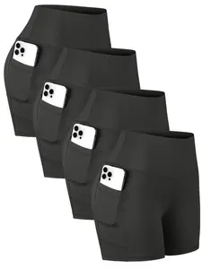 4 Pack Women's Biker Shorts for Women with Pockets,  High Waisted Yoga Workout Running Spandex Shorts Summer Outfits Shorts With Side Pockets, Elastic Waist Tummy Control Activewear