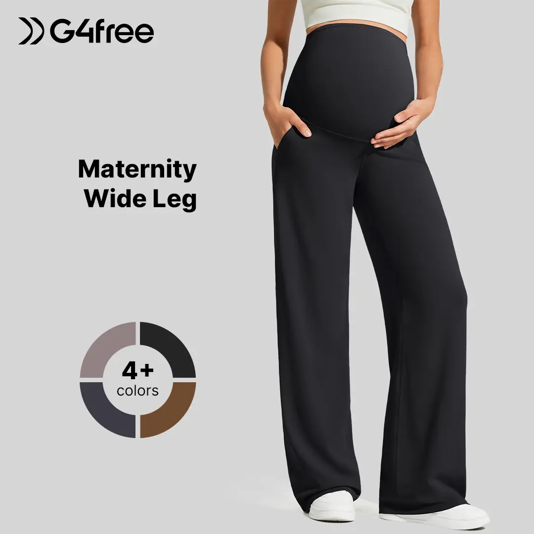 G4Free BareFeel Maternity Dress Yoga Pants with Pockets Over The Belly Stretchy Work Slack Pregnancy Wide Leg Casual Trousers Postpartum Outfits