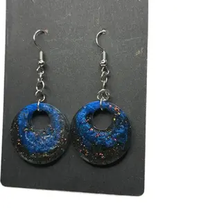 Got the Blues Earrings - Blue Glitter Donut Design with Silver Hooks for Women's Fashion Accessories