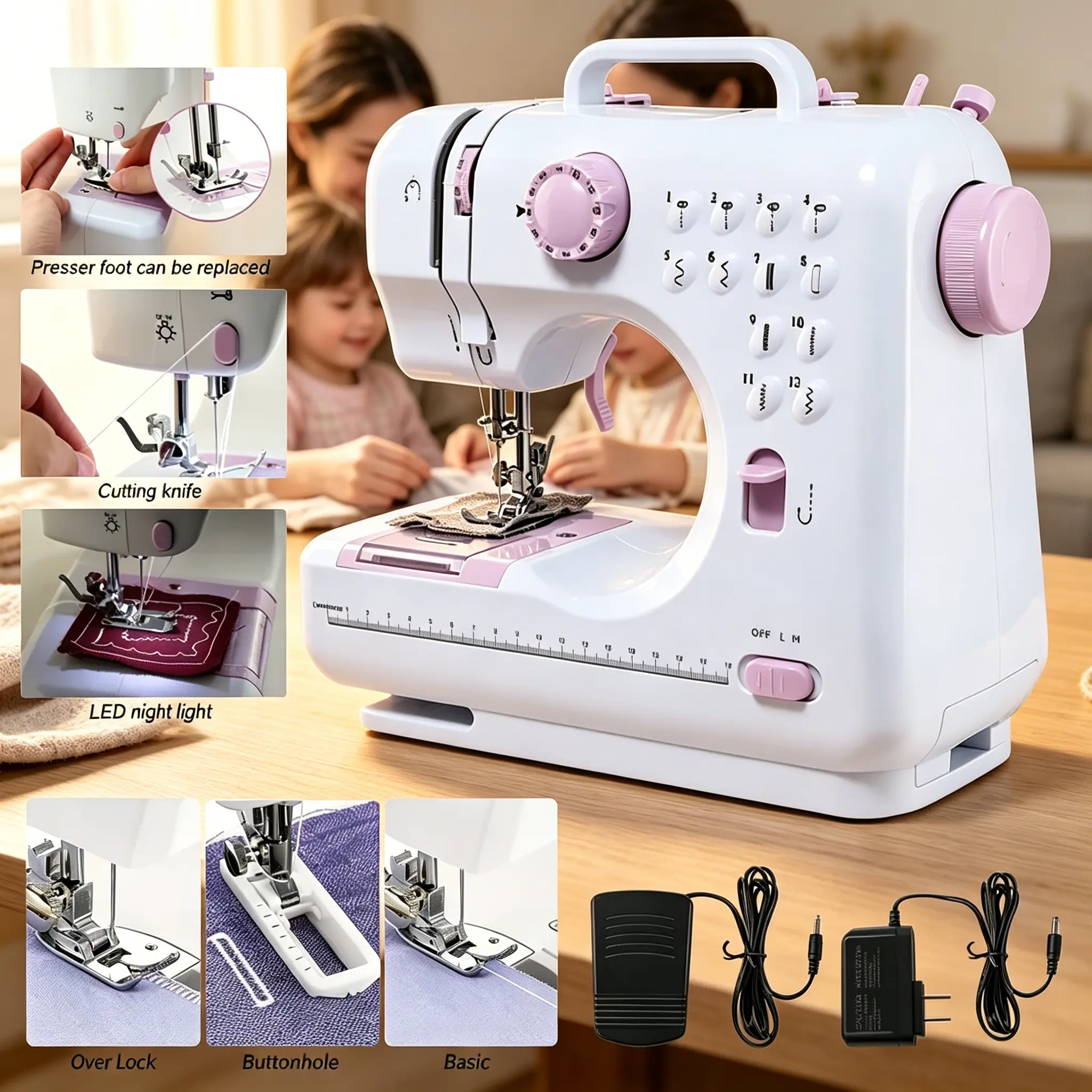 Mini Portable Electric Sewing Machine – 12 Built-in Stitches, Dual Speed, Foot Pedal & Complete Kit – Ideal for Beginners & Home Crafting (Purple)