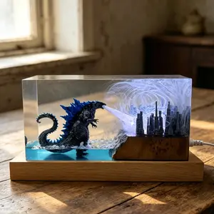 Handmade GodziIIa Resin Night Light Monster Roar Atomic Breath Resin Lamp Adjustable Light USB Powered, Table Decoration 3D Miniature Scene Creative Lamp Game Room Office Desk Decor Home Fun Ornaments Special Gift for Birthday Christmas Gifts