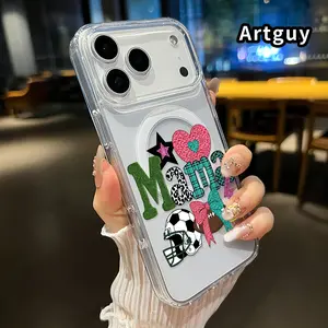 Mama's Sporty Charm Pattern Magnetic Phone Case for iPhone 17 16  Pro Max Plus 15 14 13 12 11 Air E Anti-Yellowing Shockproof Lightweight Transparent Acrylic Large Hole Soft Cover Supports Wireless Charging
