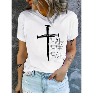 [100% Cotton] Women's Casual Crew Neck T-Shirt with "Love Like Jesus" Print, 100% Polyester Knit Fabric, Geometric Pattern, Soft and Comfortable Summer Tee, Everyday Tshirt |     Crew Neck Top |     Machine Washable Shirt, T S  Golf Gift T-Shirt For Men a