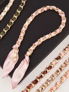 Polka Dot Silk-Chain Purse Strap-Elegant Scarf-Inspired Bag Extender with Gold Chain for Shoulder or Crossbody Bags, Fashionable Chain Strap