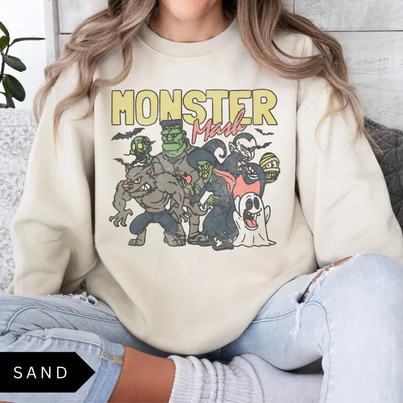 Retro Halloween Monster Mash Sweatshirt, Halloween Aesthetic, Vintage Halloween Sweatshirt, Graphic Monster Sweatshirt, Fall Oversized Shirt, Zombie Fall Costume Unisex Top