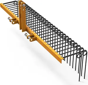 OEDRO 72" Pine Straw Rake Durable Powder Coated Steel Steel Spring Landscape Rake Attaches to 3 Point Hitch for Tractor Category 1 Category 0, Yellow