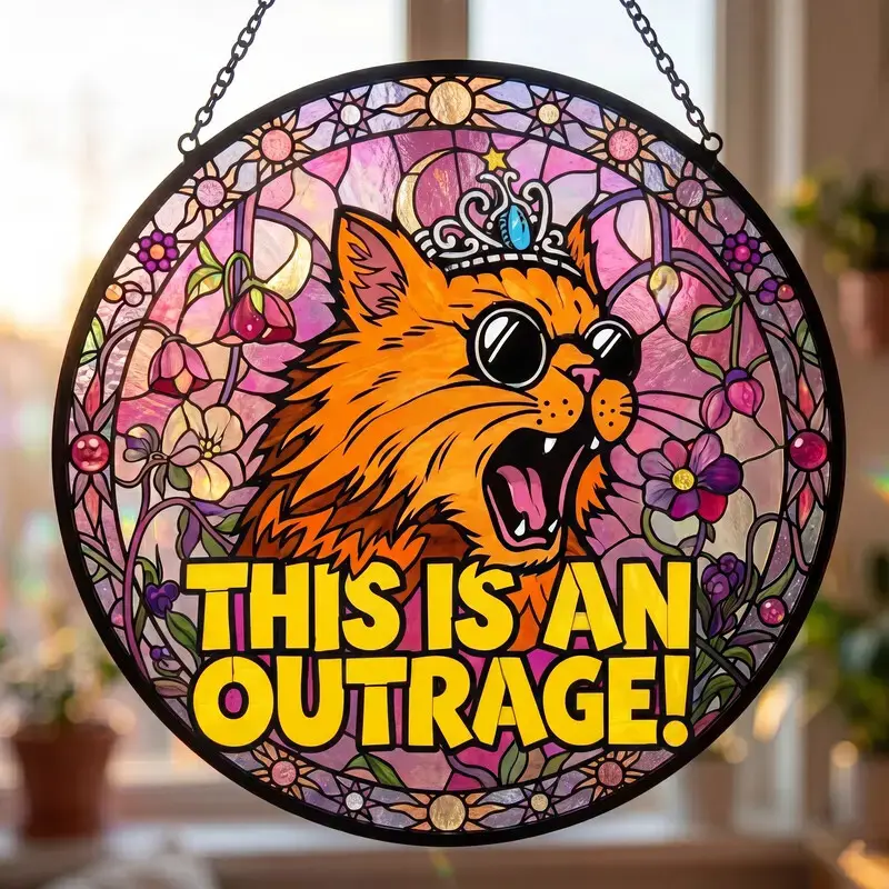 This Is An Outrage Suncatcher, Dungeon Crawler Carl Booktok Stained Glass Window Decor, LitRPG Reader Gift, Fantasy Book Lover Hanging Ornament