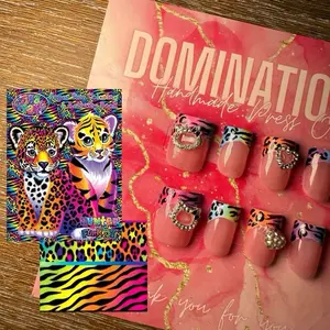 Dominationailz 10pcs Wild Candy Luxe Shorties Handmade Press On Nails Reusable Easy Application With Leopard & Zebra Patterns