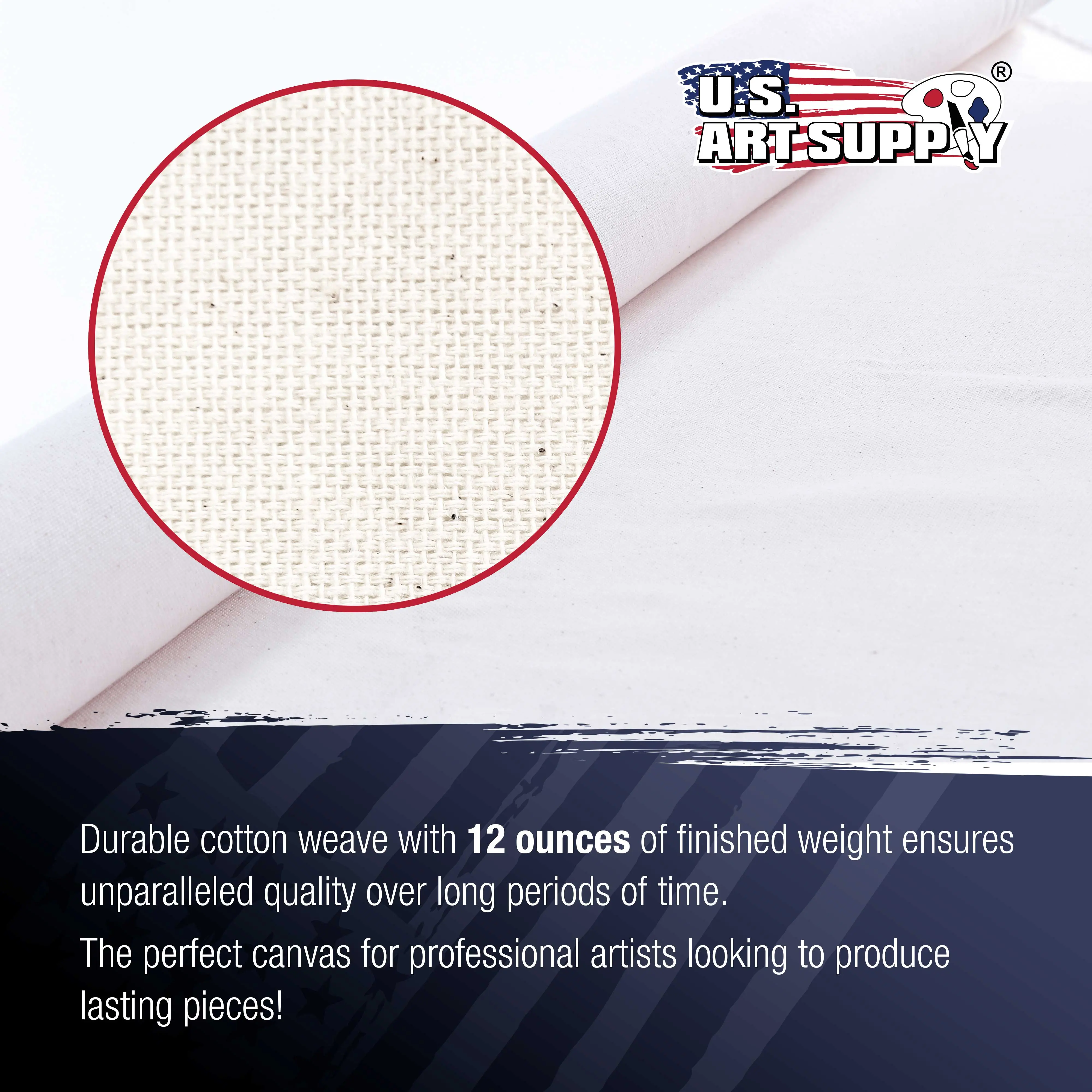 12-Ounce Triple Primed Gesso 12" Wide x 6' Long (2 Yards), 100% Cotton, Acid-Free - Unstretched Canvas Rolls for Painting, Oil & Acrylic, Murals - Cut To Frame Size