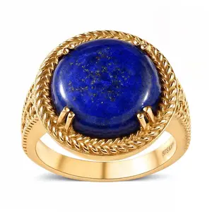 Blue Lapis Lazuli Ring ION Plated 18K Yellow Gold Ring - Birthstone Rings for Women Jewelry - Statement Promise Vintage Cute Gemstone Jewelry - Anniversary Birthday Christmas Gifts for Womens