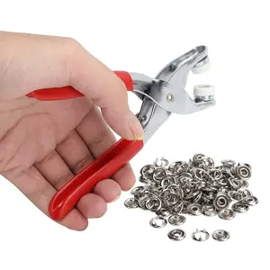 Snap Fasteners Kit 100 Sets, Metal Snap Button Kit with Fastener Pliers No Sewing,  Snap on Button Kit Rust Proof DIY Press Studs Button Fix Tools for Fabric Clothing, chrome