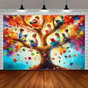 1pc Happy Camper Camping Scene Party Banner, Polyester, Mixed Color, Spring Summer Fall Winter, , with Room Decor, Home Decor, Wall Decor, Party Background Decor, for Room, Home, Party White