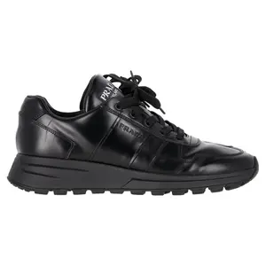 Pre-owned Prada Prada Prax 01 Lace-Up Low-Top Sneakers in Black Calfskin Leather by Rebag