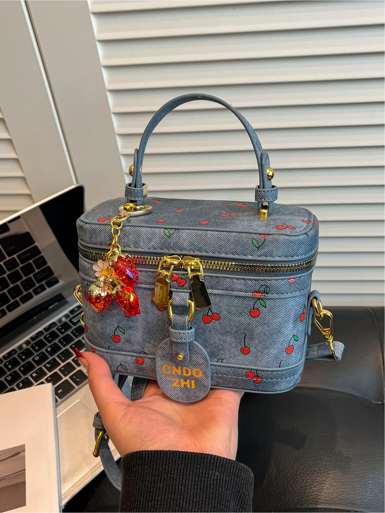 Cherry Print Handbag, Versatile Small Square Bag, Elegant Fashion Women's Shoulder Crossbody Bag, Stylish and Practical, Casual Handbag, Pu Leather Bag, Casual Trendy Bag, Creative Design Bag