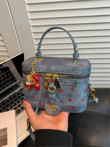 Cherry Print Handbag, Versatile Small Square Bag, Elegant Fashion Women's Shoulder Crossbody Bag, Stylish and Practical, Casual Handbag, Pu Leather Bag