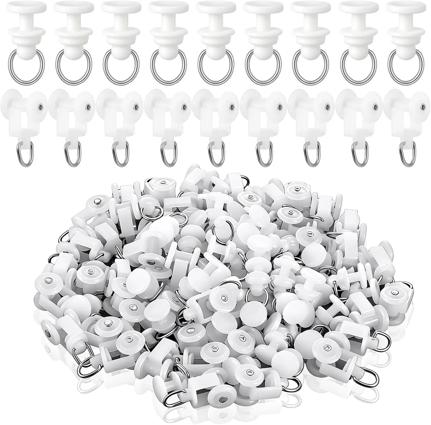 100 Pack Plastic Curtain Track Glider, 2 Styles Curtain Track Glider Shower Curtains Rollers Hooks Dual Wheel Roller Carriers for Living Bedroom Shower Drapes Room Dividers