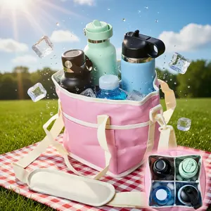 Family Size 4 Compartment Drink Bag, Multiple Tumbler Carrier Caddy, with Adjustable Strap, 4 Compartment Insulated Drink Holde, for Hiking, Walking, Sports, Family Outings & Daily Use