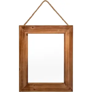 Farmhouse wall mirror brown rectangle rustic wood mirror 16 x 12 inch decorative wood frame with mirror and hanging hemp rope hanging mirror for bathroom bedroom entryway dresser wall mirror