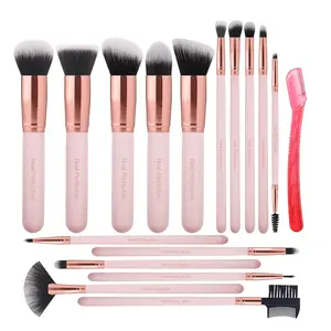 Perfection Makeup Brush Set 16 Pcs with 1 Eyebrow Razor Premium Synthetic Foundation Powder Concealers Eyeshadow Blush Makeup Brushes Kit Pink Cruelty-Free Soft Bristles
