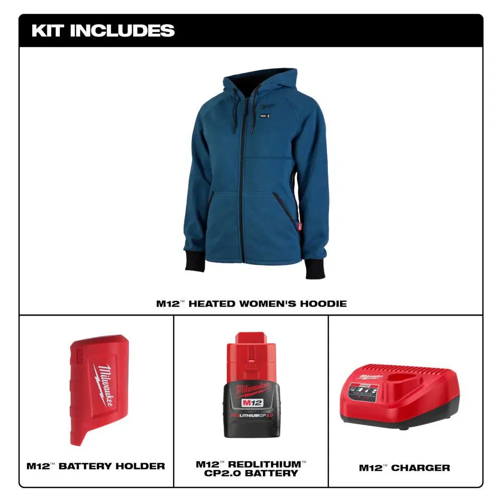 Milwaukee 336-21 M12 Women's Heated Hoodie Jacket Kit with 2.0 Ah Battery & Charger, Jersey, Pocket, Comfortable, Fleece, Sweatshirts, Tops